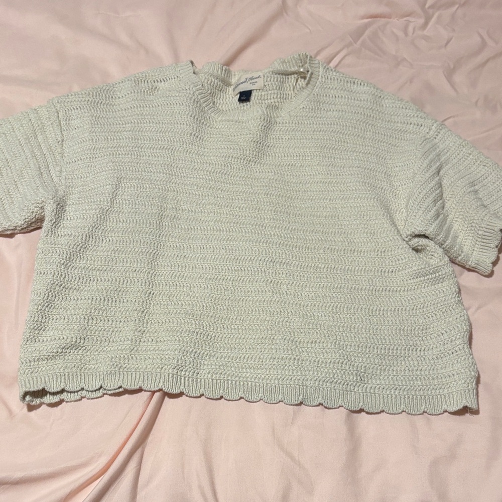 Universal Thread Cream Cropped Knit Short Sleeve Sweater